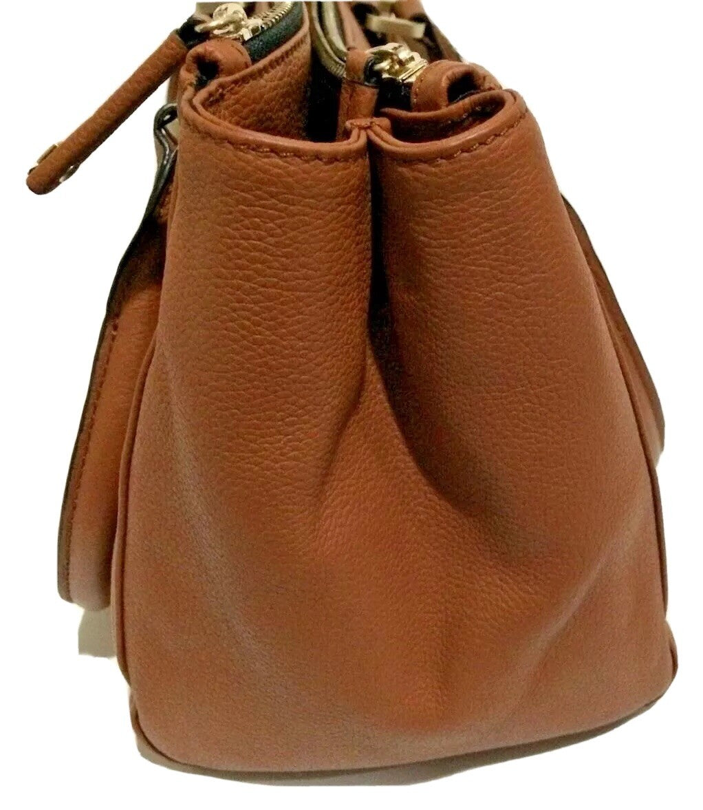 Calvin Klein CAITLIN Double Zipped Chestnut Faux Leather Satchel Bag New With Tg7