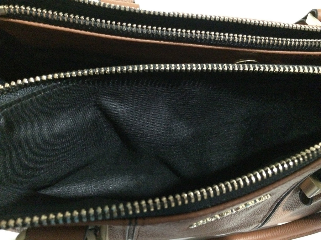 Calvin Klein CAITLIN Double Zipped Chestnut Faux Leather Satchel Bag New With Tg5