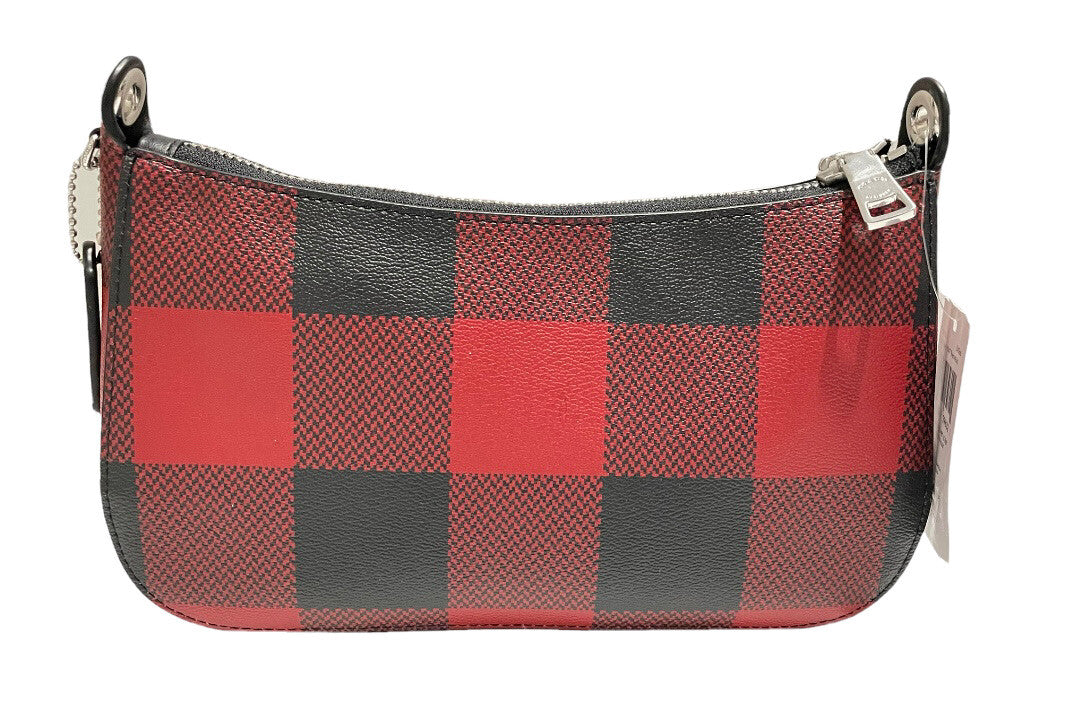NWT COACH C6818 Jes Baguette With Buffalo Plaid Print Black 1941 Red Multi2