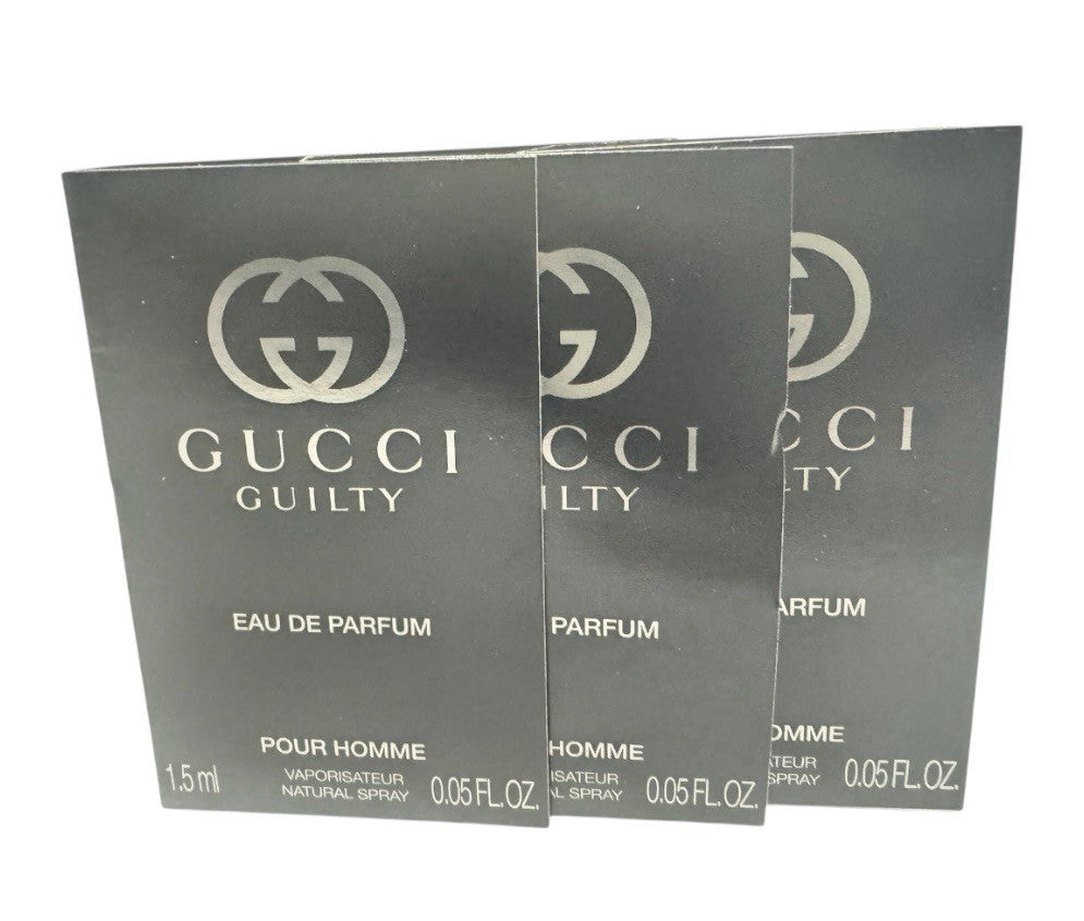 3 x Gucci Guilty Pour Homme Eau De Parfum Sample Spray Vials 1.5ml each NEW0