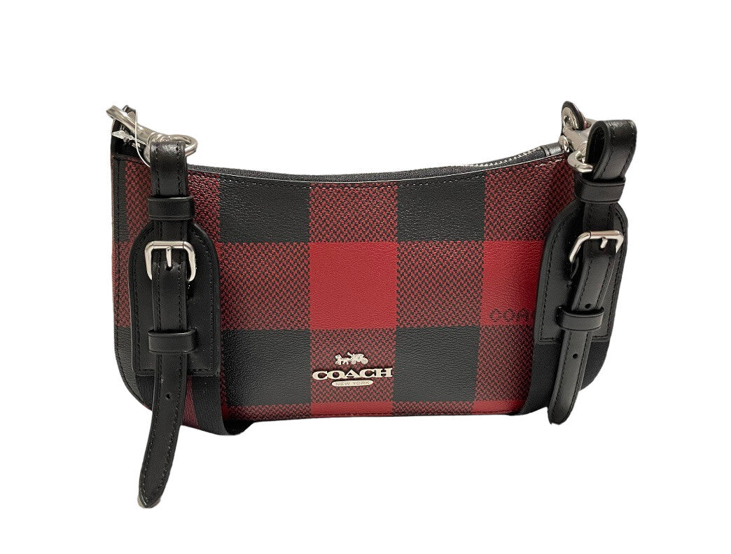 NWT COACH C6818 Jes Baguette With Buffalo Plaid Print Black 1941 Red Multi6