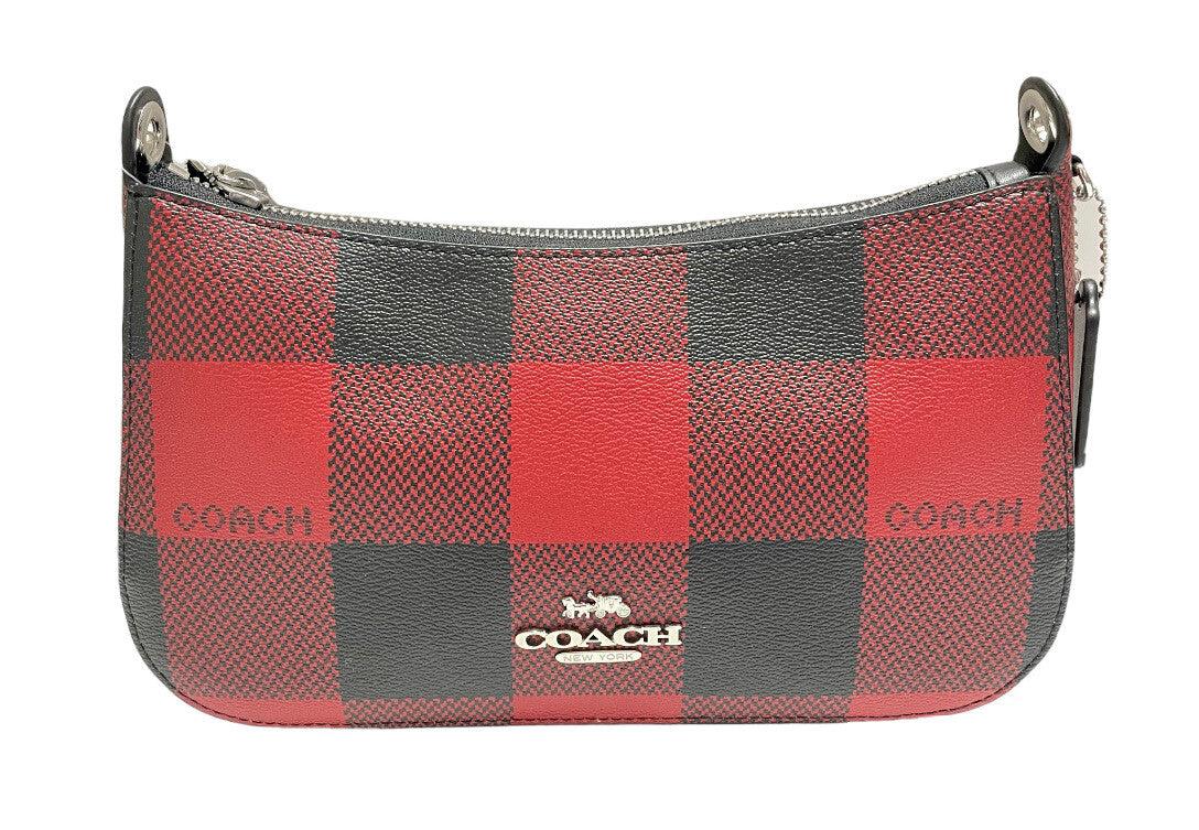 NWT COACH C6818 Jes Baguette With Buffalo Plaid Print Black 1941 Red Multi0
