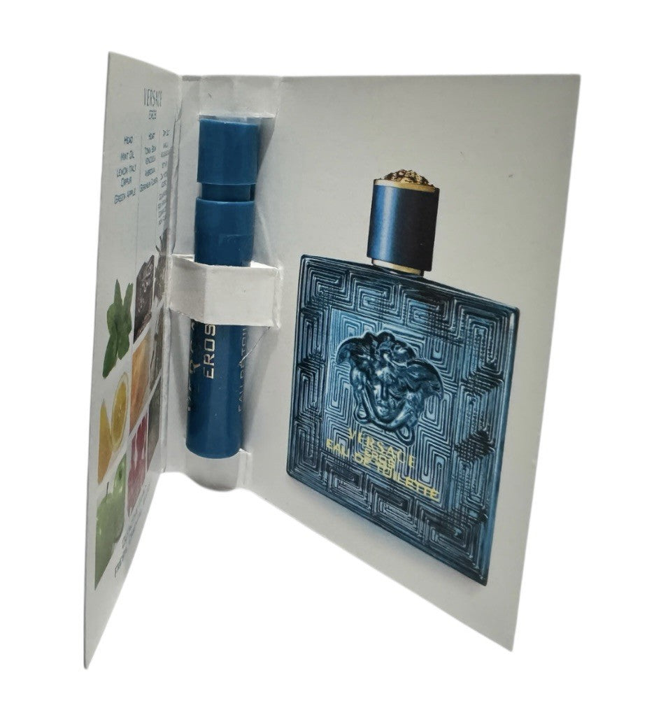 3 X Versace Eros Eau De Toilette  .03oz 1ml CARDED SAMPLE FOR MEN.2