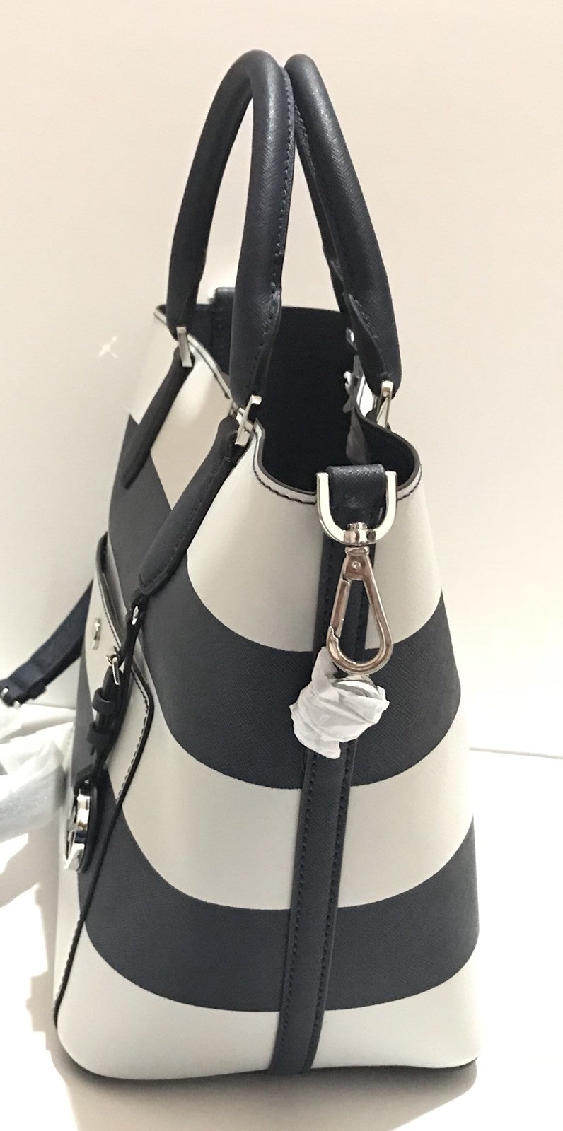 Michael Kors Greenwich Large Saffiano Leather Navy Stripe Grab Bag New With Tag3