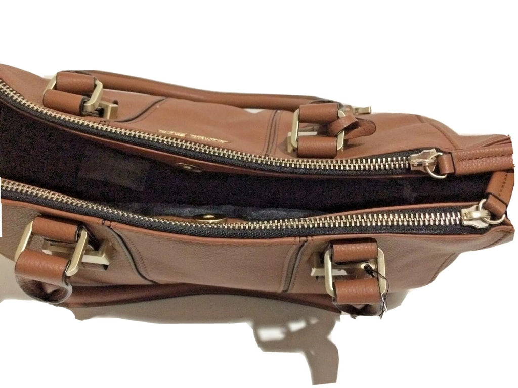 Calvin Klein CAITLIN Double Zipped Chestnut Faux Leather Satchel Bag New With Tg2