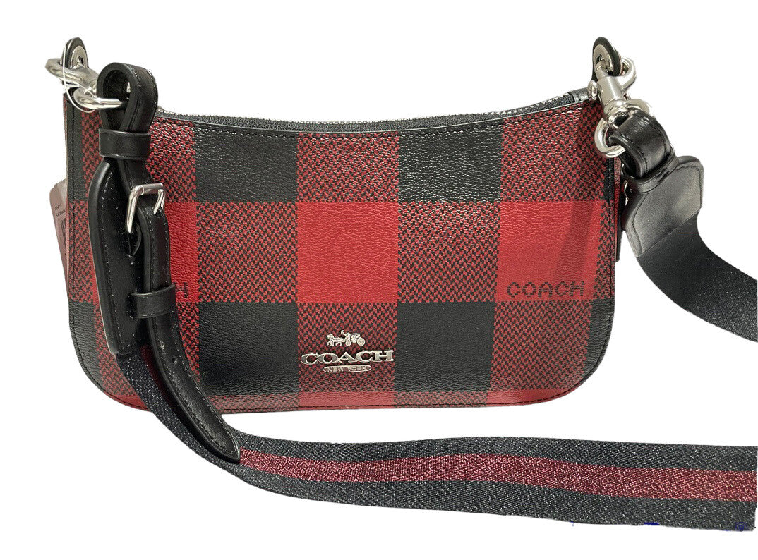 NWT COACH C6818 Jes Baguette With Buffalo Plaid Print Black 1941 Red Multi7