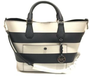 Michael Kors Greenwich Large Saffiano Leather Navy Stripe Grab Bag New With Tag