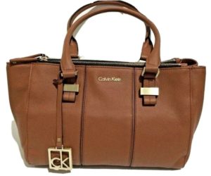 Calvin Klein CAITLIN Double Zipped Chestnut Faux Leather Satchel Bag New With Tg